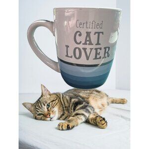 Certified CAT LOVER Mug – Blue Gradient Stripes, Classic Solutions Stoneware, Ca